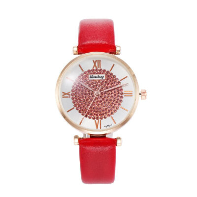 

Women Fashion Alloy Case Leather Band Quartz Watch Sun Pattern Roman Numeral Time Wrist Watch