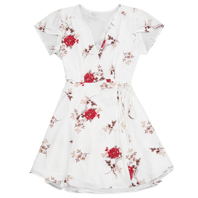 

Cap Sleeve Flower Wrap Dress