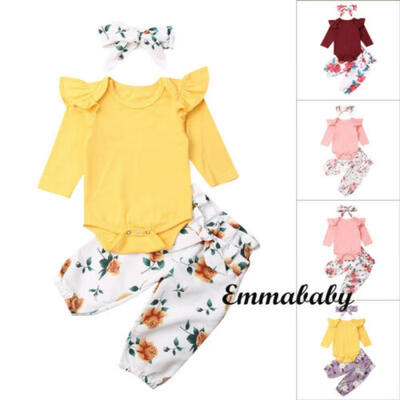

3PCS Newborn Infant Baby Girl Romper Jumpsuit Bodysuit Headband Clothes Outfits