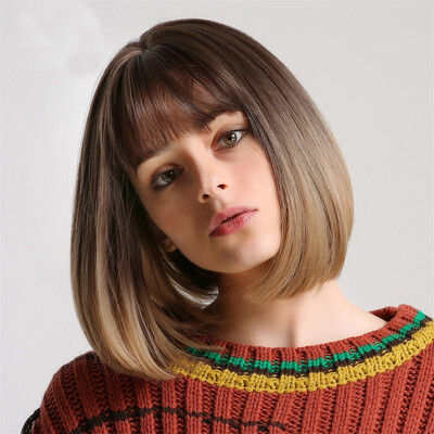 

〖Follure〗Synthetic Hair Long Scalp With A Black Gradient Tawny Bob Wig