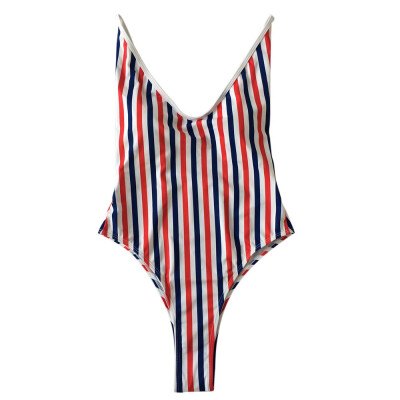 

Roseonmyhand Women One-Piece Bikini Stripe Printing Swimwear Bandage Push-Up Padded Swimsuit