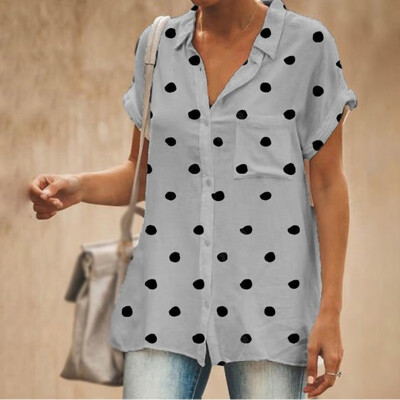 

2019 Hot Womens Shirts Work Tops Printed Fashion Shirt Polka Dot Casual Blouse