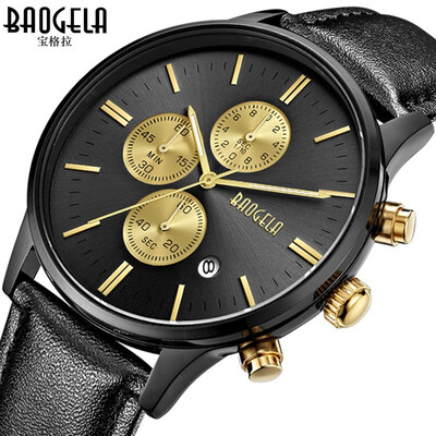 

Watch Baoge baogela mens three-eye belt waterproof quartz watch mens watch mens watch