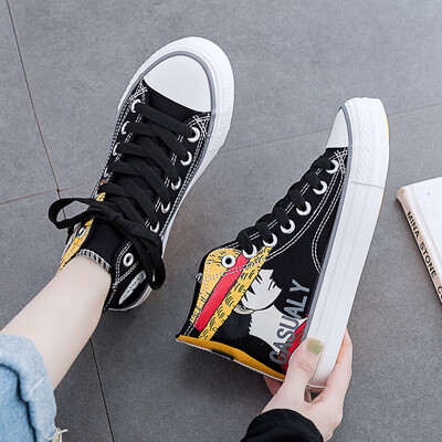 

High-help canvas shoes women2019 new style the new style the new style of the Haibin hand-drawn hand-drawn&autumn-styl
