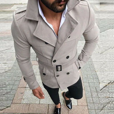 

Stylish Mens Winter Wool Warm Trench Coat Reefer Jackets Double Breasted Peacoat