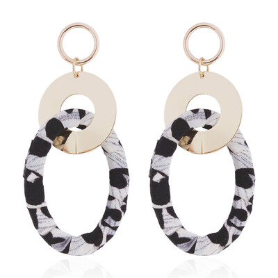 

Alloy Dangle Earrings with Flannelette Oval Ring Golden White 80x40mm