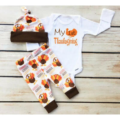 

My 1st Thanksgiving Newborn Baby Boy Girl Turkey Outfits Tops Pants Hat 3PCS Set