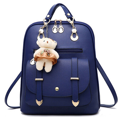 

Lovely Girls Leather School Backpack Women Shoulder Bag Travel Satchel Handbag Back To School Gift Random Style Bear Pendant