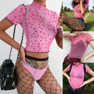 

Women Hollow Mesh Net T-Shirt Short Sleeve Tee Tops See-through Blouse Clubwear