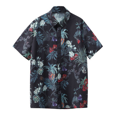 

Tailored Men Summer Printed Slim Fit Short Sleeve Stand Collar Button Shirt Top Blouse