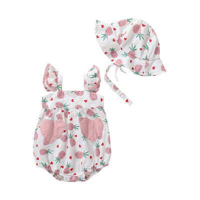 

Summer Baby Girls Thin section Onesie Baby clothesCap Floral Printed 2Pcs Set Clothes