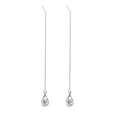 

Women Teardrop Cubic Zirconia Threader Long Chain Line Thread Dangle Earrings
