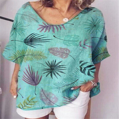 

Starmoon Women Loose Casual O Neck Short Sleeves Print T Shirts Summer Shirts