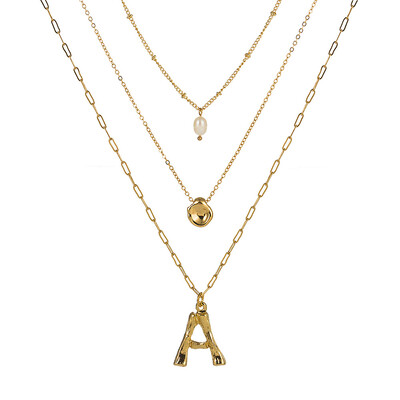 

Natural Pearl Beads Fashion 26 Letter Necklaces Pendants alphabet Gold Color Choker Initial Necklace Women Girl Jewelry Collier
