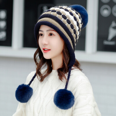 

Tailored Women Winter Warm Print Cap 3 Ball Baggy Knit Crochet Beanie Hat Ski Cap