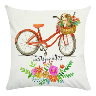 

Bicycle Flowers Pillow Cushion Cover Cotton Linen Spring Throw Pillowcase Covers Home Decor 4545Cm\1818In