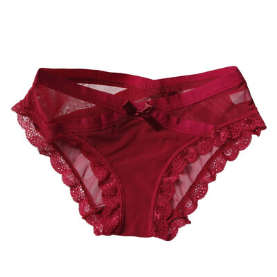 

Sexy Bow Net Yarn Lace Briefs Female Solid Color Wrap Intimates Women Underwear Transparent Lingerie Panties 2018 New Arrival