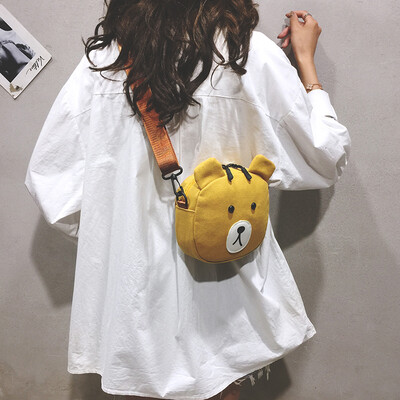 

Mini bag female new 2019 Korean version of the wild girl canvas shoulder Messenger bag cartoon cute bear bag