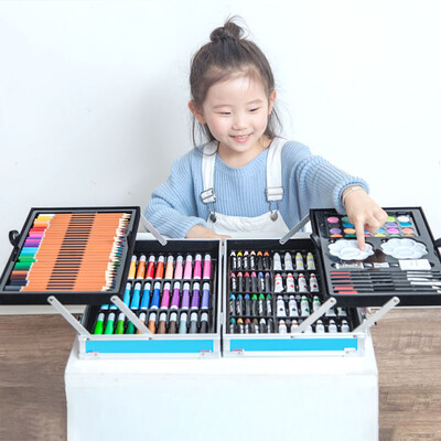 

Childrens brush blue aluminum box 200 sets of painting set crayon watercolor pen painting stationery tool box art student gift school supplies painting pen gif