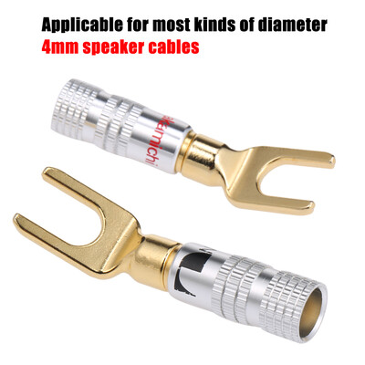 

Y Spade Speaker Plugs Wire Connector Audio Loudspeaker Connector Amplifier Adapter Left&Right Channels Gold Plated Speaker Plu