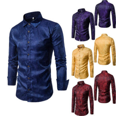 

Men Stylish Slim Fit Long Sleeve Dress Shirt Tee Tops Business Shirt
