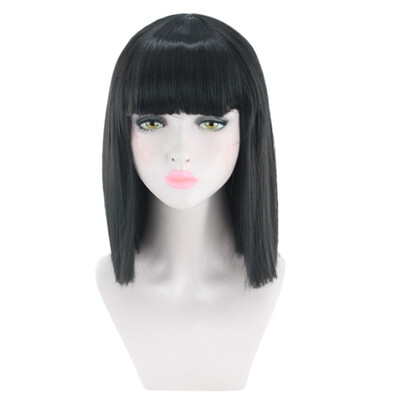 

Gobestart Short Straight Heat Resistant Synthetic Hair Gray Nature Black Womens