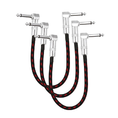 

30cm 1ft Guitar Effect Pedal Cable Instrument Patch Cord 14 Inch 635mm Silver Right Angle TS Plugs Black & Red Braided Fabric J