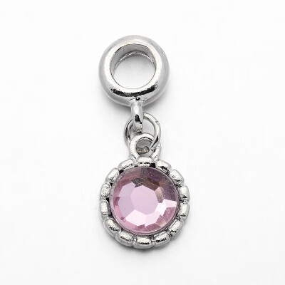 

Alloy European Dangle Charms with Acrylic Rhinestone Flat Round Platinum PinkPlatinum 27mm Hole 5mm