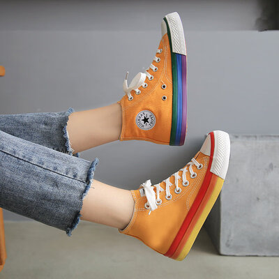 

Rainbow high-top canvas shoes womens shoes tide shoes Korean version of ulzzang explosive shoes