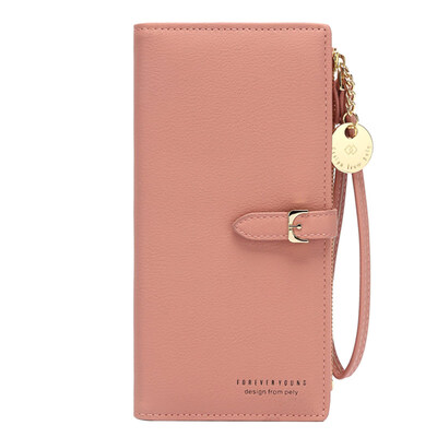 

Women Solid Color Wristlet Long Wallet Purse Faux Leather Zip Phone Card Holder