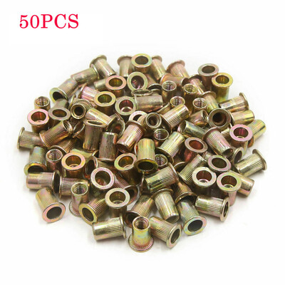 

〖Follure〗50Pcs M8 Plated Steel Rivet Nut Flat Head Threaded Insert Nutsert