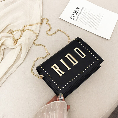 

2019 new personality rivet Messenger bag Korean fashion temperament letter chain bag female casual wild shoulder bag