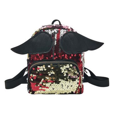 

Women Wing Shining Sequins PU Leather Backpack Princess Small Shoulder Bags