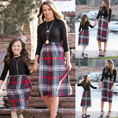 

Mother Daughter Clothes Parent Child Dress Women Girl Skirt Family Plaid Outfits