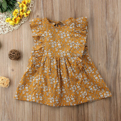 

Fashion Infant Baby Girls Vintage Ruffles Floral Dresses Summer Sundress 0-4Y