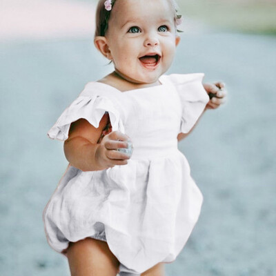

Infant Baby Boys&Girls Sleeveless Ruffles Solid Print Backless Romper Bodysuit