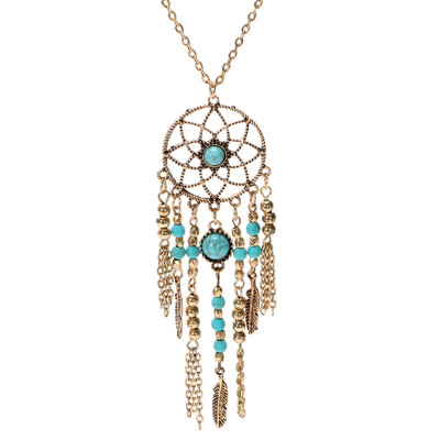 

Practical Retro Boho Women Necklace Jewelry Dream Catcher Turquoise Beads Pendant Long Chain Gift