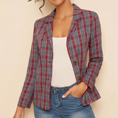

Roseonmyhand Womens Casual V-Neck Printed Plaid Top Blouse Warm Coat Outwear