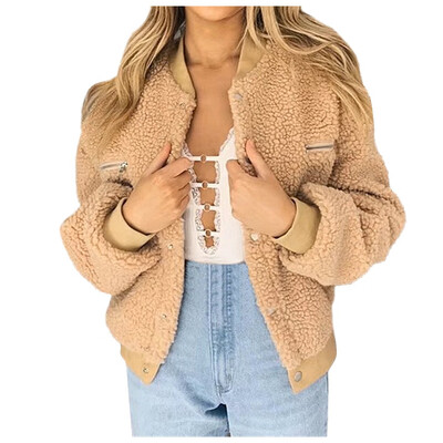 

Toponeto Womens Winter Casual Brown Zipper Pocket Coat Button Jacket