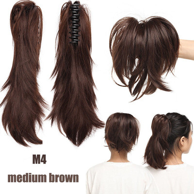 

Messy Bendable Claw on Ponytail Hairpiece Clip in Jaw with 3 Bendable Metals Synthetic Straight Fluffy Hair Extension Updo braids