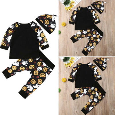 

New Halloween Infant Kids Baby Boy Pumpkin Tops tTrousers Hats Outfit Clothes