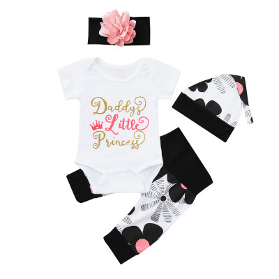 

Newborn Infant Baby Girl Letter Romper Tops Floral Pants Hat Outfits Set Clothes
