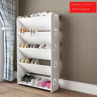 

5 Tier Bevel Carved Storage Organizer Standing Shoe Rack Shelf Cabinet White