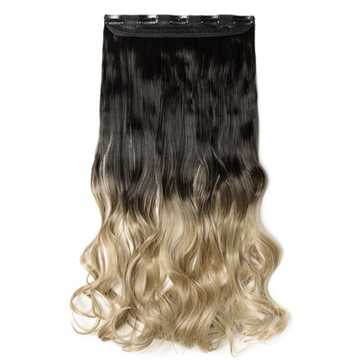 

Ombre Synthetic Fiber Clips in on Hair Extension 34 Full Head One Piece 5 Clips Long Silky Curly Wavy