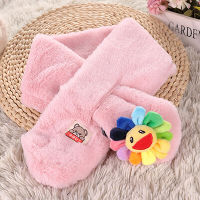 

Korean version of autumn&winter new warm childrens plush scarf autumn&winter warm cross collar colorful flowers childrens bib