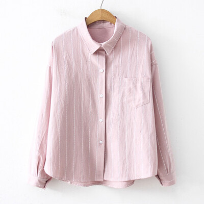 

Tailored Women Autumn Long Sleeve Striped Print Loose Button Shirt Casual Blouse Tops