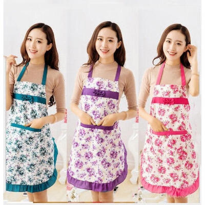

Fashion Women Floral Bowknot Cooking Kitchen Restaurant Bib Apron With Pocket AU