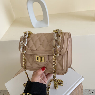 

Lingge chain bag fashion small fresh lock female bag new 2019 foreign style small square bag shoulder Messenger bag