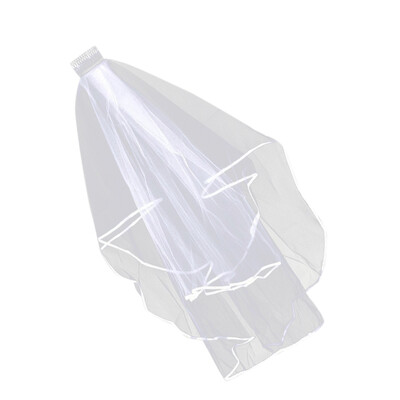 

Double Layer Wedding Bridal Veil Headdress Satin Edge Hairclip Hair Pin Women Head Accessories