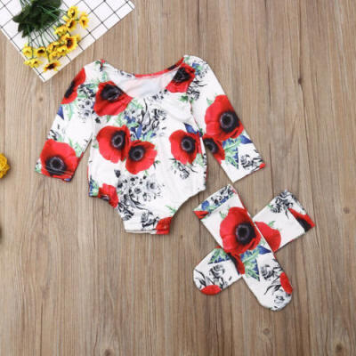 

US Newborn Baby Girl Kid Floral Bodysuit Romper Sock Playsuit Autumn Clothes Set